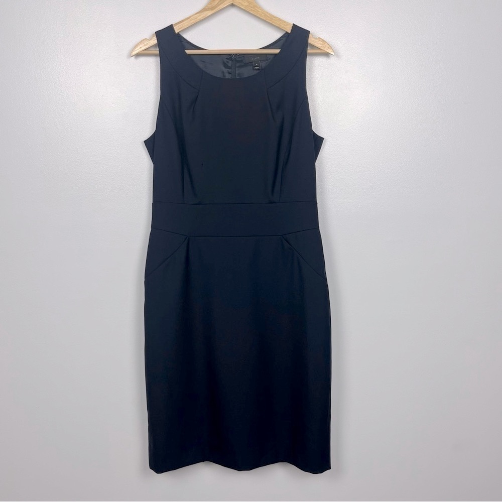 J.Crew navy 100% wool sleeveless lined suiting dress, size 8.